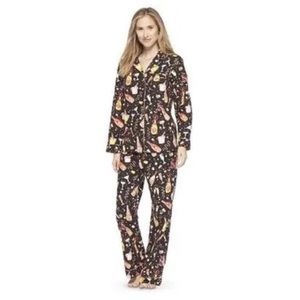 Nick & Nora Black & Peach‎ 2 Piece Flannel Celebration Pajama Set. Size XL.